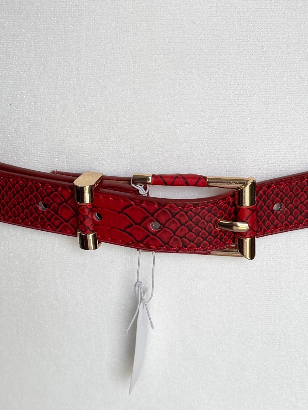 New York & Company Red Croc-Embossed Belt with Gold Buckle. New with Tags.